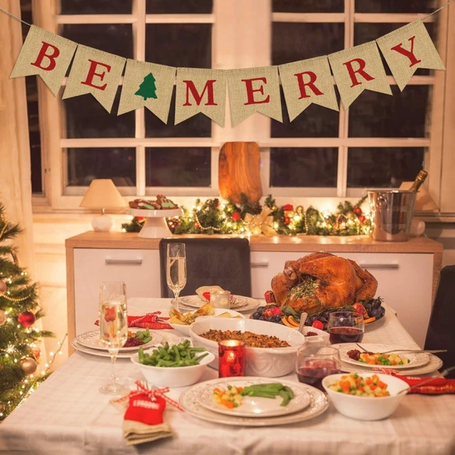 Alt view image 7 of 7 - Be Merry Burlap Banner | Christmas Burlap Banner | Christmas Tree Garland | Holiday Bunting | Home Garden Indoor Outdoor Banner | Natural Burlap Banner | Christmas Decor Decorations