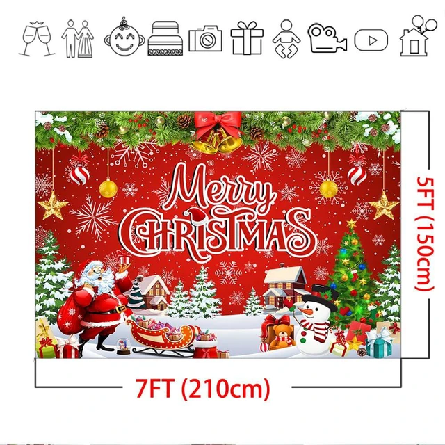 Alt view image 6 of 7 - 7x5ft Merry Christmas Backdrop - Christmas Party Decoration & Photo Banner Signs for Winter, New Year & Family Party
