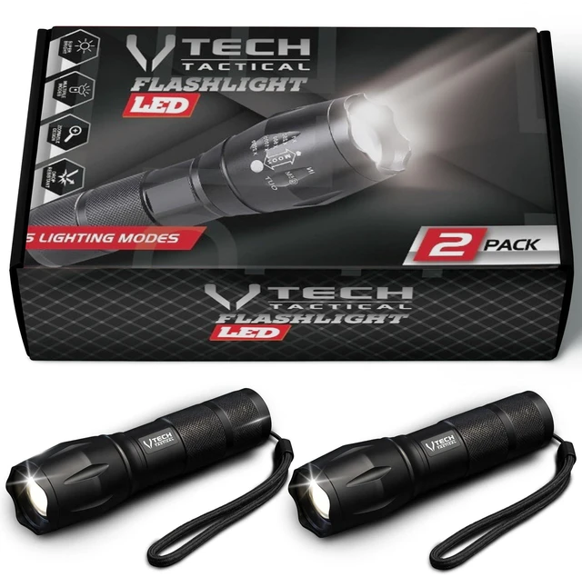 Main image of 2pack LED Flashlight High Lumens - Mini Flashlights for Camping, Hiking, Walking - Powerful Emergency Flashlights with 5 Modes for Outdoor Use - Bright Flashlight with Zoomable Beam