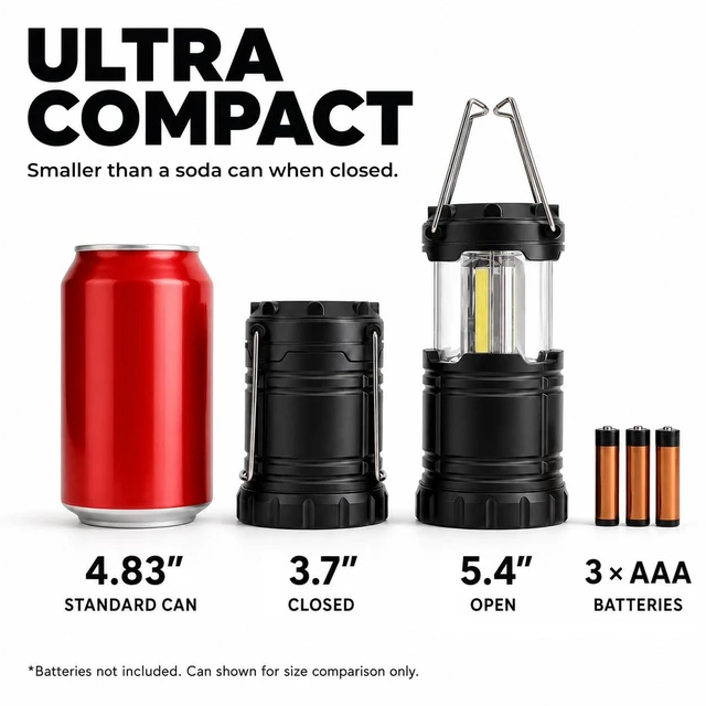 Alt view image 3 of 7 - Camping Lights LED Lantern Flashlights,Battery Powered Operated Lamp Tent Lanterns for Power Outages,Camping Essentials Outdoor,Home,Emergency Gear,Hurricane Survival(3 AAA batteries required)