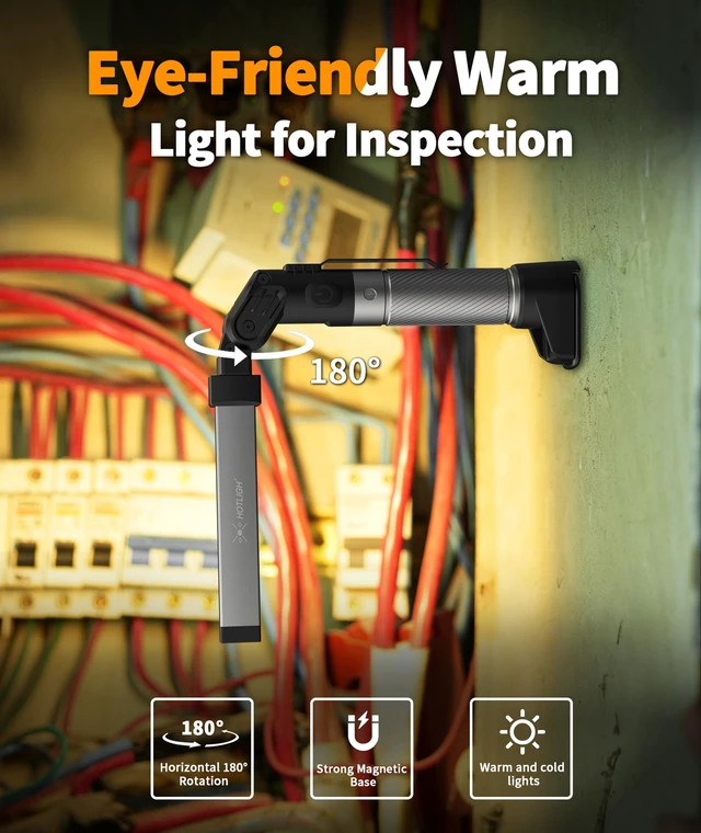 Alt view image 4 of 7 - Magnetic Work Light - 800 Lumens Rechargeable Work Light with Multifunctional Foldable Design, 2200 mAh Mechanic Light, 3 Lighting Modes Magnetic Flashlight for Car Repairing/Emergency, 1 Pack