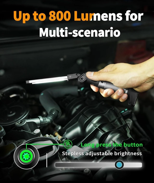 Alt view image 2 of 7 - Magnetic Work Light - 800 Lumens Rechargeable Work Light with Multifunctional Foldable Design, 2200 mAh Mechanic Light, 3 Lighting Modes Magnetic Flashlight for Car Repairing/Emergency, 1 Pack