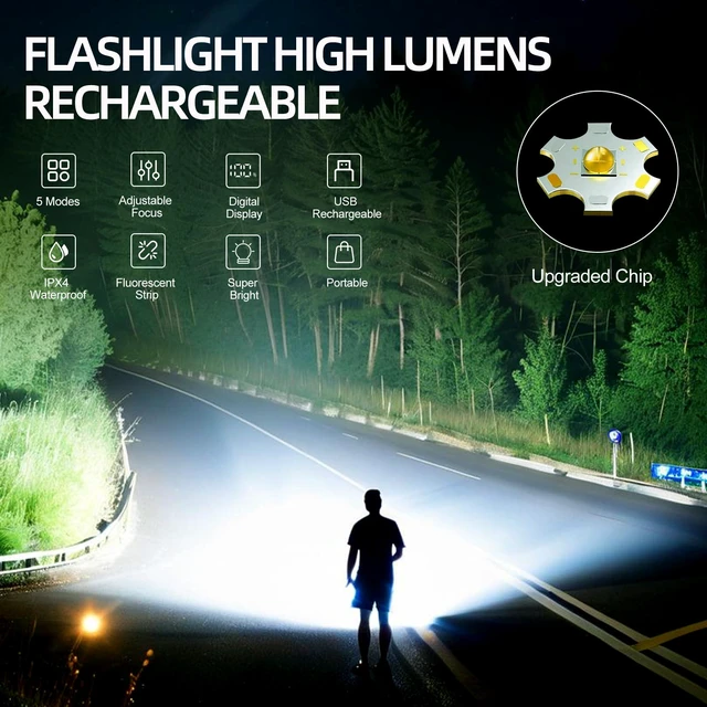 Alt view image 2 of 7 - 2Pack Rechargeable LED Flashlights High Lumens with LCD Power Display | 5Modes Super Bright Handheld Tactical Flash Light with Aluminum, Zoomable, Pocket Clip, Waterproof for Camping Emergency