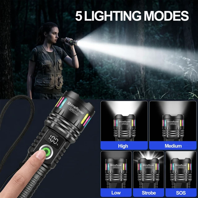 Alt view image 3 of 7 - 2Pack Rechargeable LED Flashlights High Lumens with LCD Power Display | 5Modes Super Bright Handheld Tactical Flash Light with Aluminum, Zoomable, Pocket Clip, Waterproof for Camping Emergency