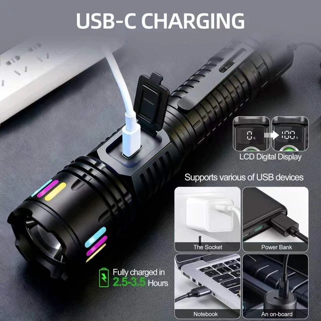 Alt view image 7 of 7 - 2Pack Rechargeable LED Flashlights High Lumens with LCD Power Display | 5Modes Super Bright Handheld Tactical Flash Light with Aluminum, Zoomable, Pocket Clip, Waterproof for Camping Emergency