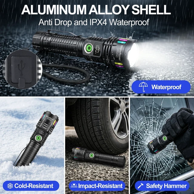 Alt view image 6 of 7 - 2Pack Rechargeable LED Flashlights High Lumens with LCD Power Display | 5Modes Super Bright Handheld Tactical Flash Light with Aluminum, Zoomable, Pocket Clip, Waterproof for Camping Emergency