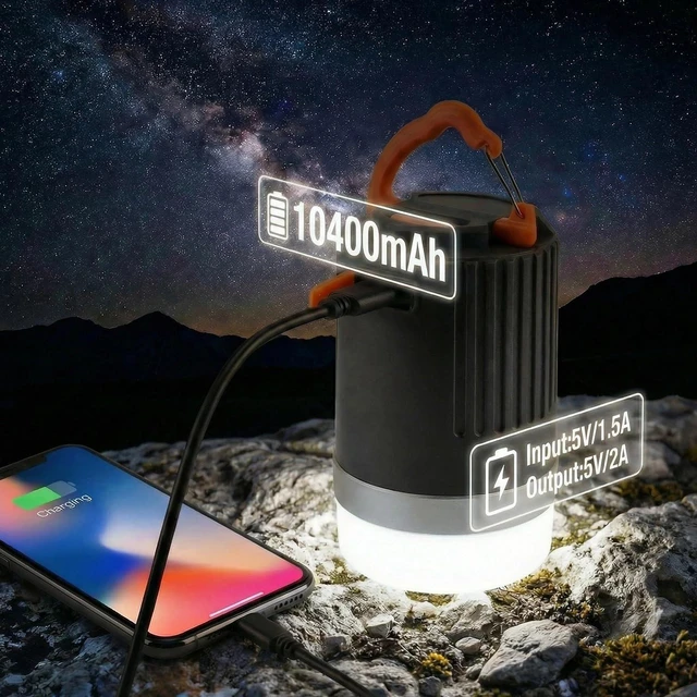 Alt view image 3 of 7 - Camping Lantern for Power Outages IP65 Waterproof Camping Lights 10400mAh Portable USB-C Rechargeable 180H Ultra-Long Runtime Emergency Light