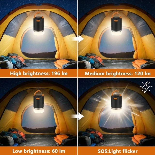 Alt view image 6 of 7 - Camping Lantern for Power Outages IP65 Waterproof Camping Lights 10400mAh Portable USB-C Rechargeable 180H Ultra-Long Runtime Emergency Light