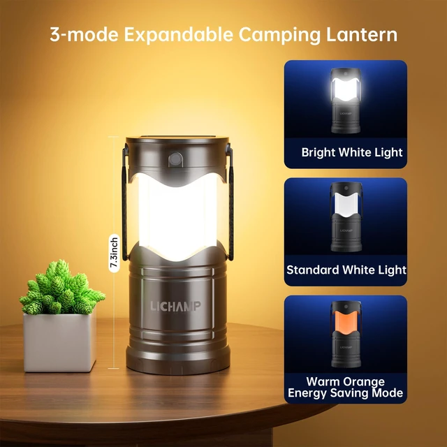Alt view image 3 of 7 - 1-Pack Solar Camping Lantern, USB Rechargeable LED Lanterns | Battery Powered Pop Up Flashlight Lamps, 3 Modes Power for Power Outages Hurricane Supplies Emergency Indoor & Outdoor