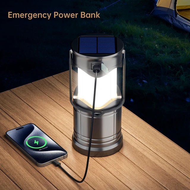 Alt view image 4 of 7 - 1-Pack Solar Camping Lantern, USB Rechargeable LED Lanterns | Battery Powered Pop Up Flashlight Lamps, 3 Modes Power for Power Outages Hurricane Supplies Emergency Indoor & Outdoor