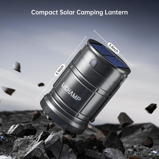 Alt view image 5 of 7 - 1-Pack Solar Camping Lantern, USB Rechargeable LED Lanterns | Battery Powered Pop Up Flashlight Lamps, 3 Modes Power for Power Outages Hurricane Supplies Emergency Indoor & Outdoor