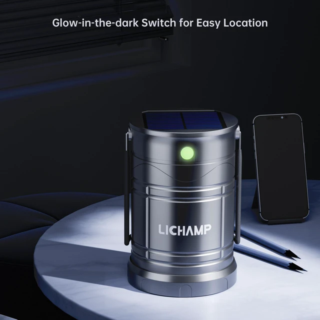 Alt view image 7 of 7 - 1-Pack Solar Camping Lantern, USB Rechargeable LED Lanterns | Battery Powered Pop Up Flashlight Lamps, 3 Modes Power for Power Outages Hurricane Supplies Emergency Indoor & Outdoor