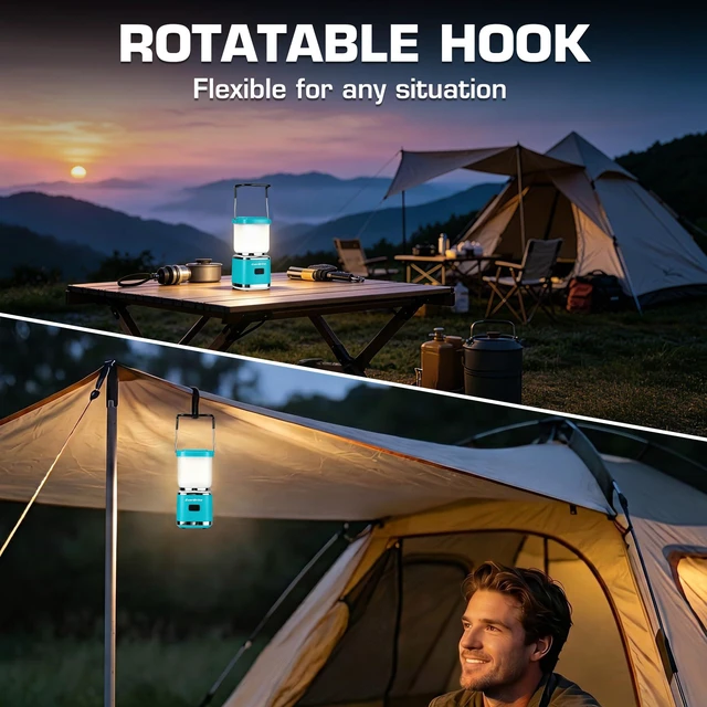 Alt view image 4 of 7 - Mini Rechargeable Camping Lantern, 300LM LED Tent Light | 300LM, Stepless Dimming, Memory Function, 4 Modes, USB-C Rechargeable, Portable, Hanging Hook, Camping, Hiking & Emergency