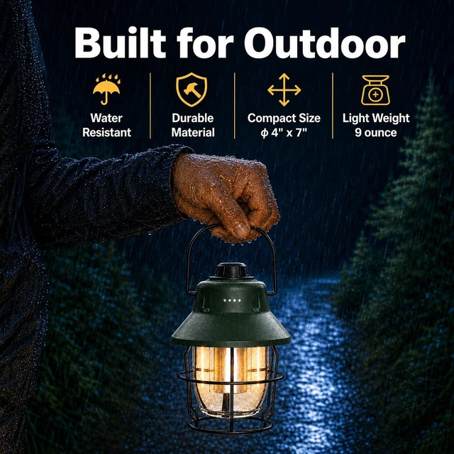 Alt view image 4 of 7 - Rechargeable LED Camping Lantern, Mini Retro Portable Waterproof Lantern, 1000LM, 3 Light Modes (2700-6500K) Stepless Dimming Brightness, Hanging Tent Light for Camping, Power Outages
