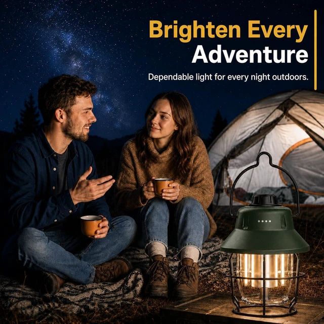 Alt view image 6 of 7 - Rechargeable LED Camping Lantern, Mini Retro Portable Waterproof Lantern, 1000LM, 3 Light Modes (2700-6500K) Stepless Dimming Brightness, Hanging Tent Light for Camping, Power Outages