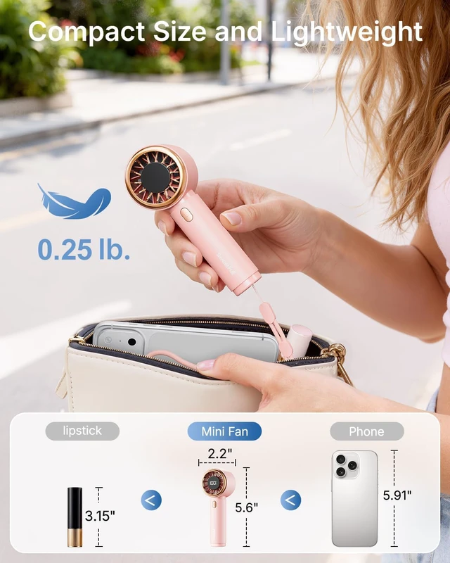 Alt view image 5 of 6 - Portable Handheld Fan, Mini Rechargeable Personal Hand Fan | Strong Airflow, Pocket-Sized, Up to 12H, 5 Speeds, Quiet Cooling Travel Essentials, Cute Gifts for Women, Girls, Lash, Makeup