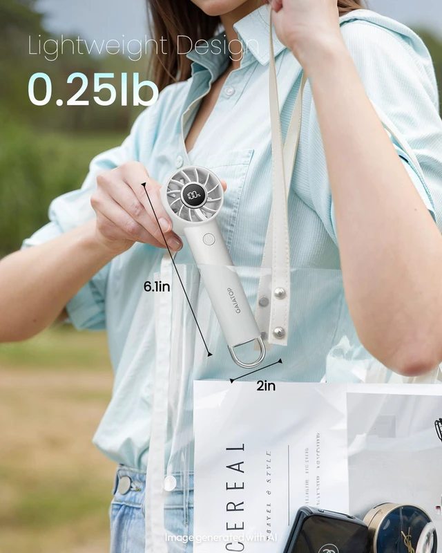 Alt view image 4 of 6 - Portable Mini Fan, 3 Speed USB Rechargeable Handheld Fan with Light | LED Display, Metal Buckle, Ultra Quiet, Lightweight, Personal Cooling for Women Men Indoor Outdoor Travel White