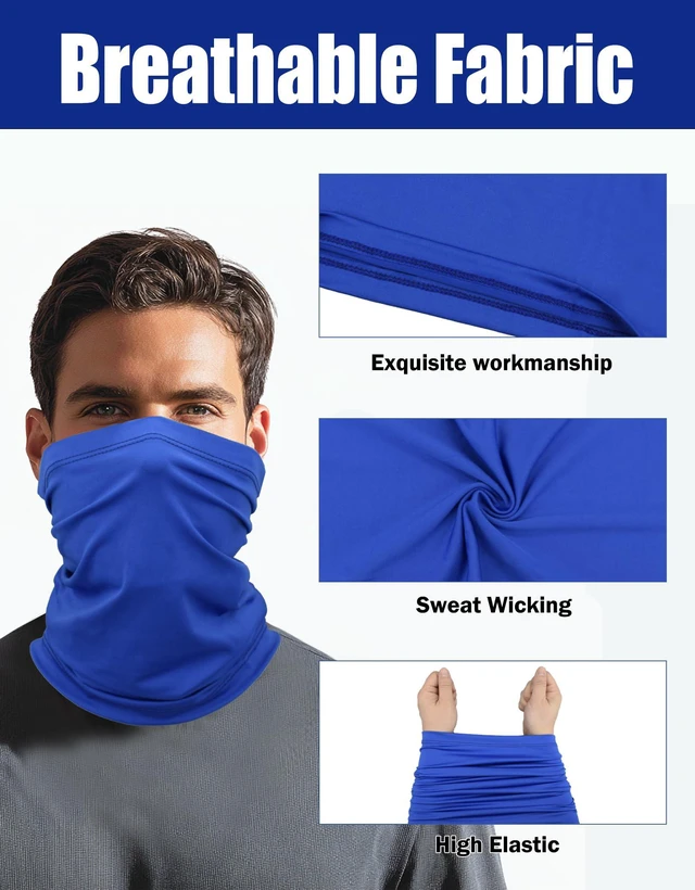Alt view image 2 of 7 - Cooling Neck Gaiter Face Mask, Royal Blue UV Protection Masks Gator, Windproof Bandana for Skiing, Fishing, Hiking, Cycling (Royal Blue)