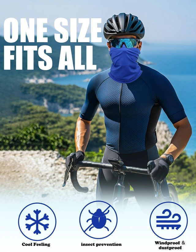 Alt view image 6 of 7 - Cooling Neck Gaiter Face Mask, Royal Blue UV Protection Masks Gator, Windproof Bandana for Skiing, Fishing, Hiking, Cycling (Royal Blue)