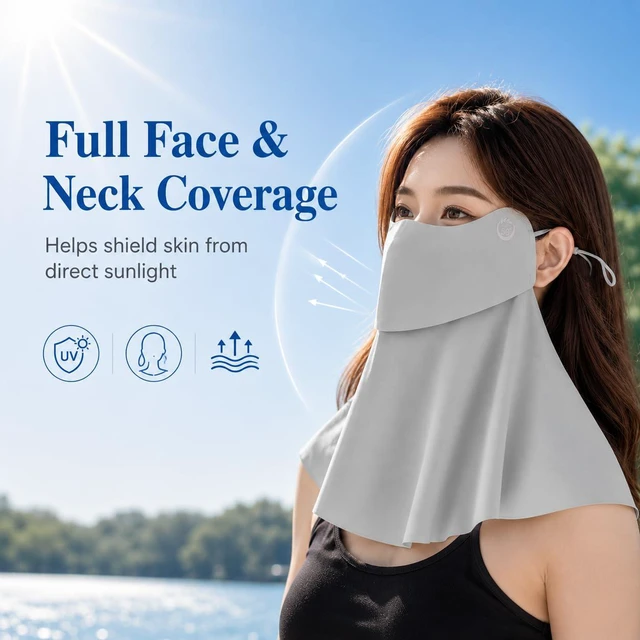 Alt view image 2 of 7 - Sun UV Face Mask UPF50+ Neck Gaiter Scarf Breathable Cooling Face Cover (Light Gray)
