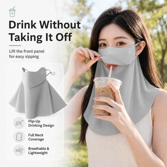 Alt view image 3 of 7 - Sun UV Face Mask UPF50+ Neck Gaiter Scarf Breathable Cooling Face Cover (Light Gray)