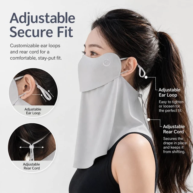Alt view image 5 of 7 - Sun UV Face Mask UPF50+ Neck Gaiter Scarf Breathable Cooling Face Cover (Light Gray)