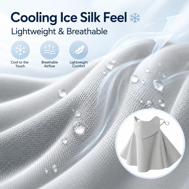 Alt view image 4 of 7 - Sun UV Face Mask UPF50+ Neck Gaiter Scarf Breathable Cooling Face Cover (Light Gray)