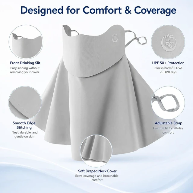Alt view image 6 of 7 - Sun UV Face Mask UPF50+ Neck Gaiter Scarf Breathable Cooling Face Cover (Light Gray)