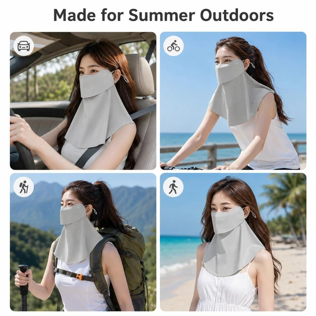 Alt view image 7 of 7 - Sun UV Face Mask UPF50+ Neck Gaiter Scarf Breathable Cooling Face Cover (Light Gray)