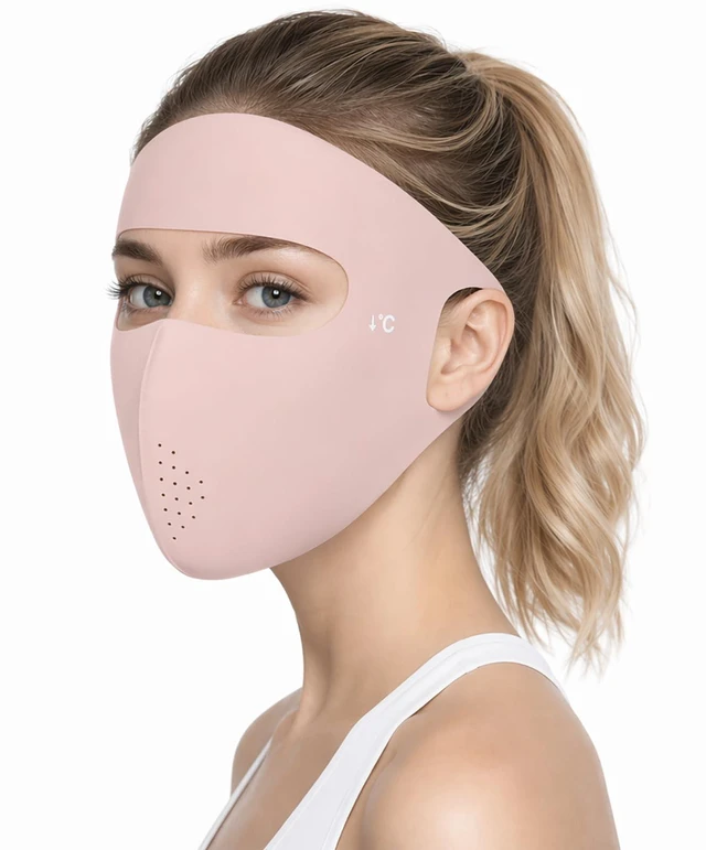 Main image of UPF 50+ Full Face Mask UV Protection Full Face Sun Shield, Breathable Cooling Ice Silk Summer Face Mask for Women & Men (Pink)