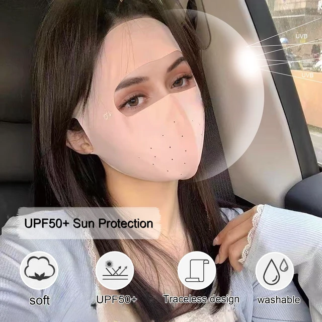 Alt view image 2 of 6 - UPF 50+ Full Face Mask UV Protection Full Face Sun Shield, Breathable Cooling Ice Silk Summer Face Mask for Women & Men (Pink)