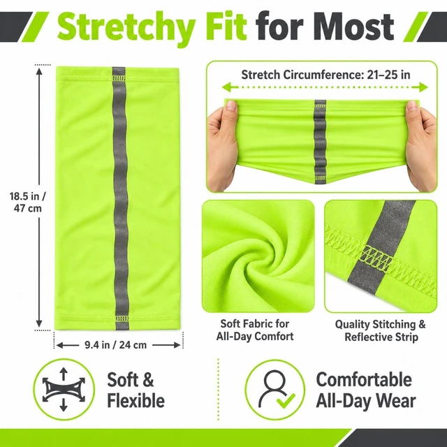 Alt view image 4 of 6 - 4 Pcs Neck Gaiter Face Mask for Men, Green | Reflective Face Cover Scarf Summer UV Sun Protection Balaclava Bandana for Work