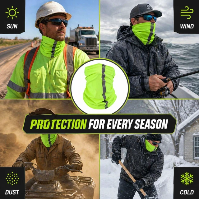 Alt view image 6 of 6 - 4 Pcs Neck Gaiter Face Mask for Men, Green | Reflective Face Cover Scarf Summer UV Sun Protection Balaclava Bandana for Work