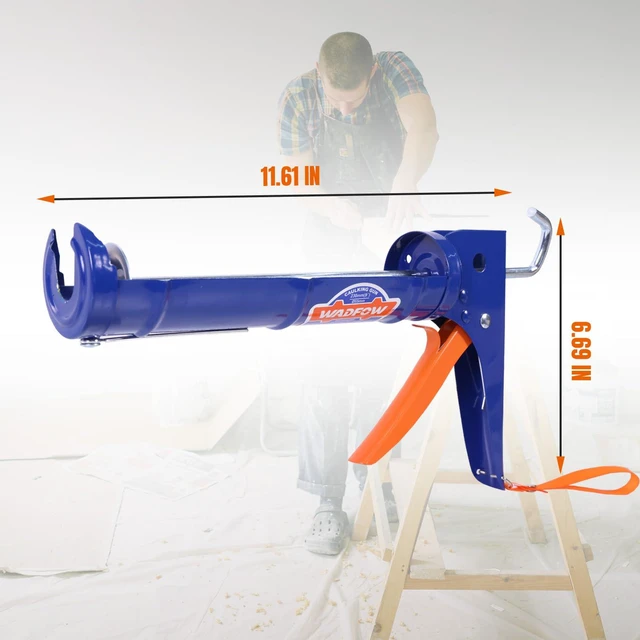 Alt view image 2 of 5 - 9" Caulk Gun, No Drip Silicone & Sealant Finishing Tool for Kitchen & Bathroom Sink Joints, Includes Built-in Spout Cutter & Smooth Round Rod for 10oz Caulk Tubes