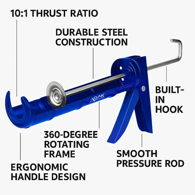 Alt view image 7 of 7 - Caulking Gun, 10:1 Thrust Ratio, No Drip Caulk Gun for Silicone & Sealant, Heavy Duty Hand Tool for Home Repair and Construction (Blue)