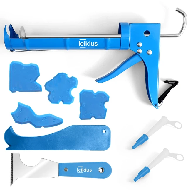 Main image of Caulk Gun,No-drip Silicone Caulking Gun Kit and Caulking Tools, Sealant Tools Grout Scraper For Kitchen Bathroom Sink Joint,With Gift Box Works 10OZ Tubes