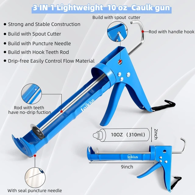 Alt view image 2 of 6 - Caulk Gun,No-drip Silicone Caulking Gun Kit and Caulking Tools, Sealant Tools Grout Scraper For Kitchen Bathroom Sink Joint,With Gift Box Works 10OZ Tubes