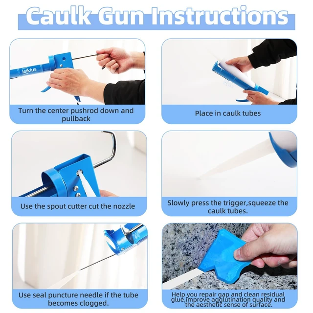 Alt view image 6 of 6 - Caulk Gun,No-drip Silicone Caulking Gun Kit and Caulking Tools, Sealant Tools Grout Scraper For Kitchen Bathroom Sink Joint,With Gift Box Works 10OZ Tubes