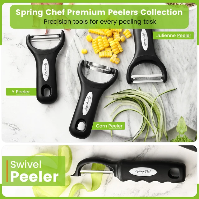 Alt view image 7 of 7 - Swivel Vegetable Peeler for Kitchen w/Soft Grip Handle, Black | Premium Potato Peeler w/ Ultra Sharp Stainless Steel Blades, Multifunctional Veggie Peeler for Apple, Carrot, Cucumber, Fruit