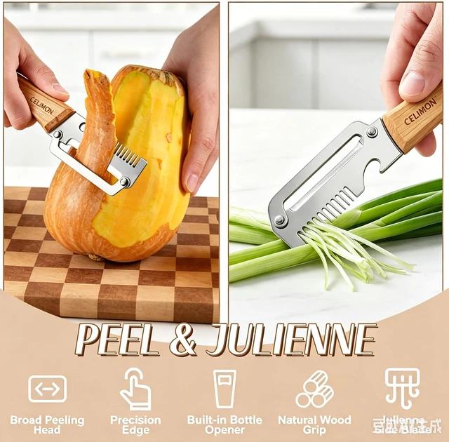 Alt view image 3 of 7 - 2Pcs multifunctional vegetable peeler, 2026 Upgrade peeler shredder,2.5mm stainless steel peeler With Scallion Shredder and Bottle Opener for Kitchen, Camping and Travel
