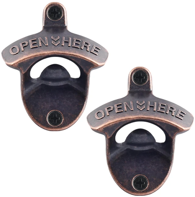 Main image of Vintage Copper Bottle Cap Opener Wall Mount, Retro Beer Bottle Opener with Screws for Homes Kitchen (Pack of 2)
