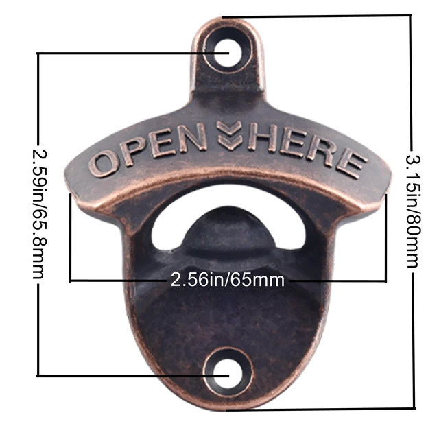 Alt view image 6 of 6 - Vintage Copper Bottle Cap Opener Wall Mount, Retro Beer Bottle Opener with Screws for Homes Kitchen (Pack of 2)