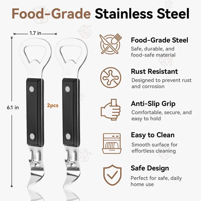 Alt view image 4 of 6 - 2-in-1 Can Punch Opener & Bottle Opener, 2-Pack, 6.1" | stainless steel, non-slip handle. Punctures traditional cans (no pull-tab) & easily pries off bottle caps