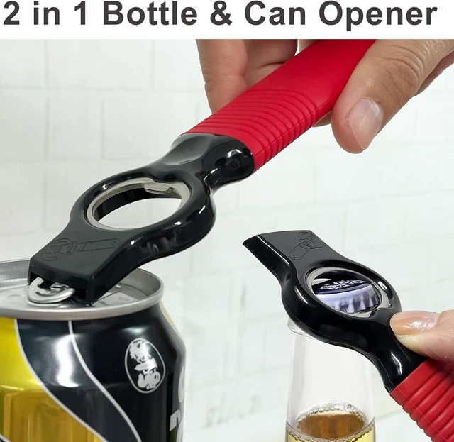 Alt view image 2 of 6 - 2-in-1 Soda Can Tab & Beer Bottle Opener, Red, 2-Pack | Easy pull tab opener with soft silicone handle protects nails & arthritic hands. Great for bars, picnics, and outdoor events