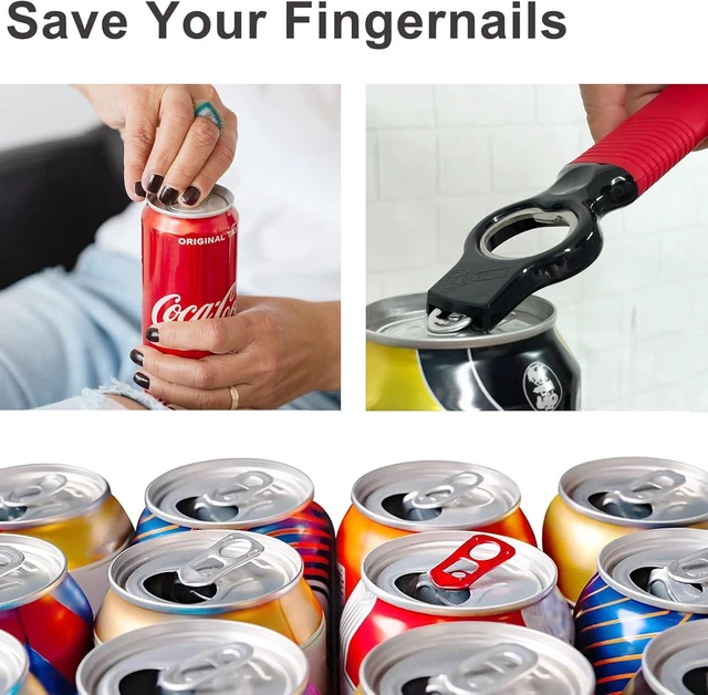 Alt view image 4 of 6 - 2-in-1 Soda Can Tab & Beer Bottle Opener, Red, 2-Pack | Easy pull tab opener with soft silicone handle protects nails & arthritic hands. Great for bars, picnics, and outdoor events