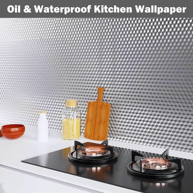 Alt view image 2 of 7 - Peel and Stick Kitchen Wallpaper, Aluminum Foil Backsplash Protector | Heat Resistant Oil Proof Waterproof Contact Paper for Cabinet & Drawer Liner, Countertop, Kitchen Wall Sticker,15.7" x 118.1"