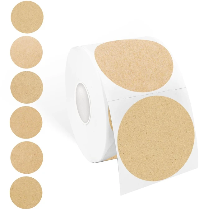 Main image of 2 Inch Round Thermal Label, Self-Adhesive Waterproof Circle Sticker for Logo Design, Multipurpose Direct Thermal Labels, 600 Sheets/1 Roll,Imitation Kraft Paper Color