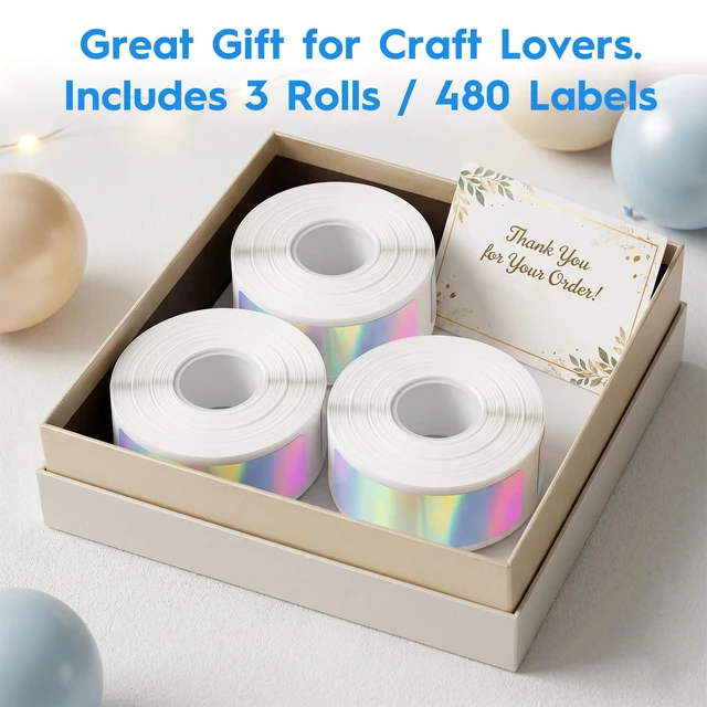 Alt view image 7 of 7 - D30 Label Tape, 3 Rolls 0.47"x1.57" Holographic Waterproof Thermal Labels, Oil Proof & Tear Resistant Sticker Refill for D30/D30S/A30 Label Maker, 160 Labels/Roll for Home Kitchen Organization