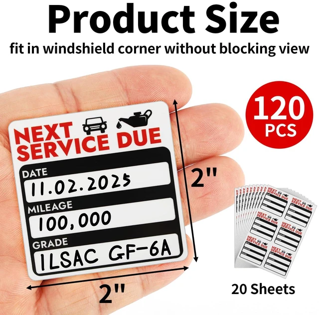 Alt view image 2 of 7 - 120 Pcs Oil Change Stickers, Next Service Due Sticker for Windshield | 2x2 Inches Strong Adhesion and No Residue, Clear Decals Labels for Car Auto Vehicles Window