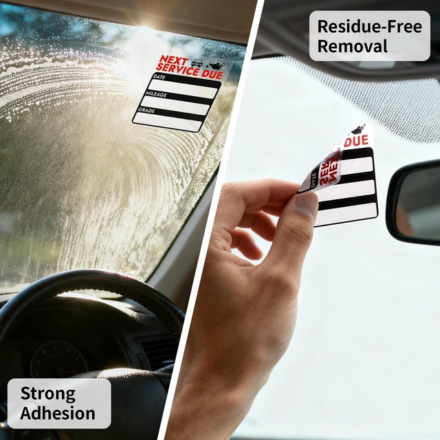 Alt view image 4 of 7 - 120 Pcs Oil Change Stickers, Next Service Due Sticker for Windshield | 2x2 Inches Strong Adhesion and No Residue, Clear Decals Labels for Car Auto Vehicles Window